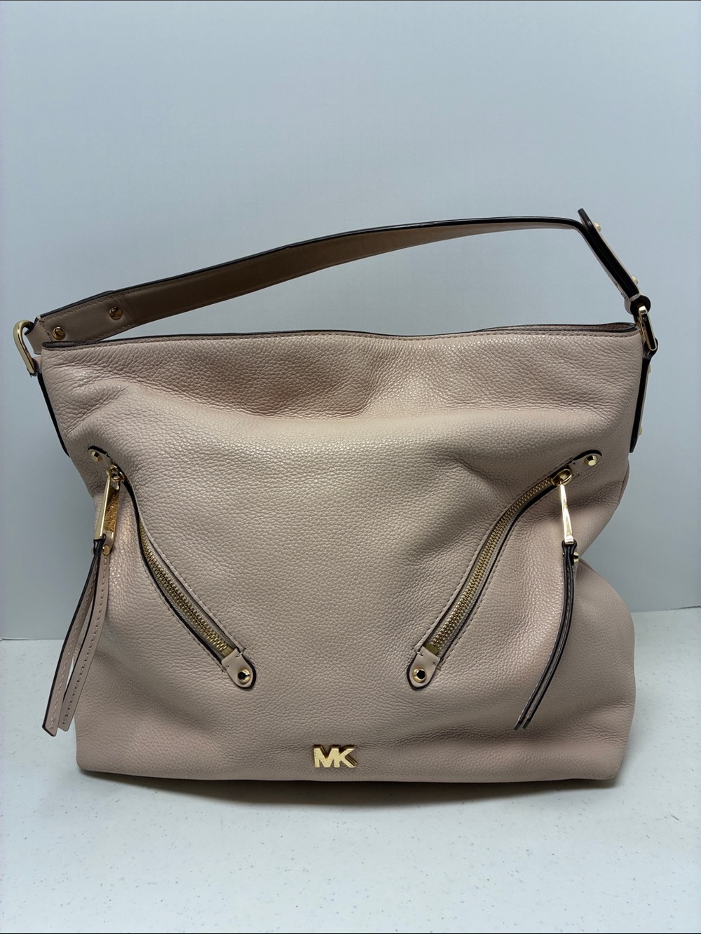 Michael Kors Beige Leather Hobo Shoulder Tote Bag Large
